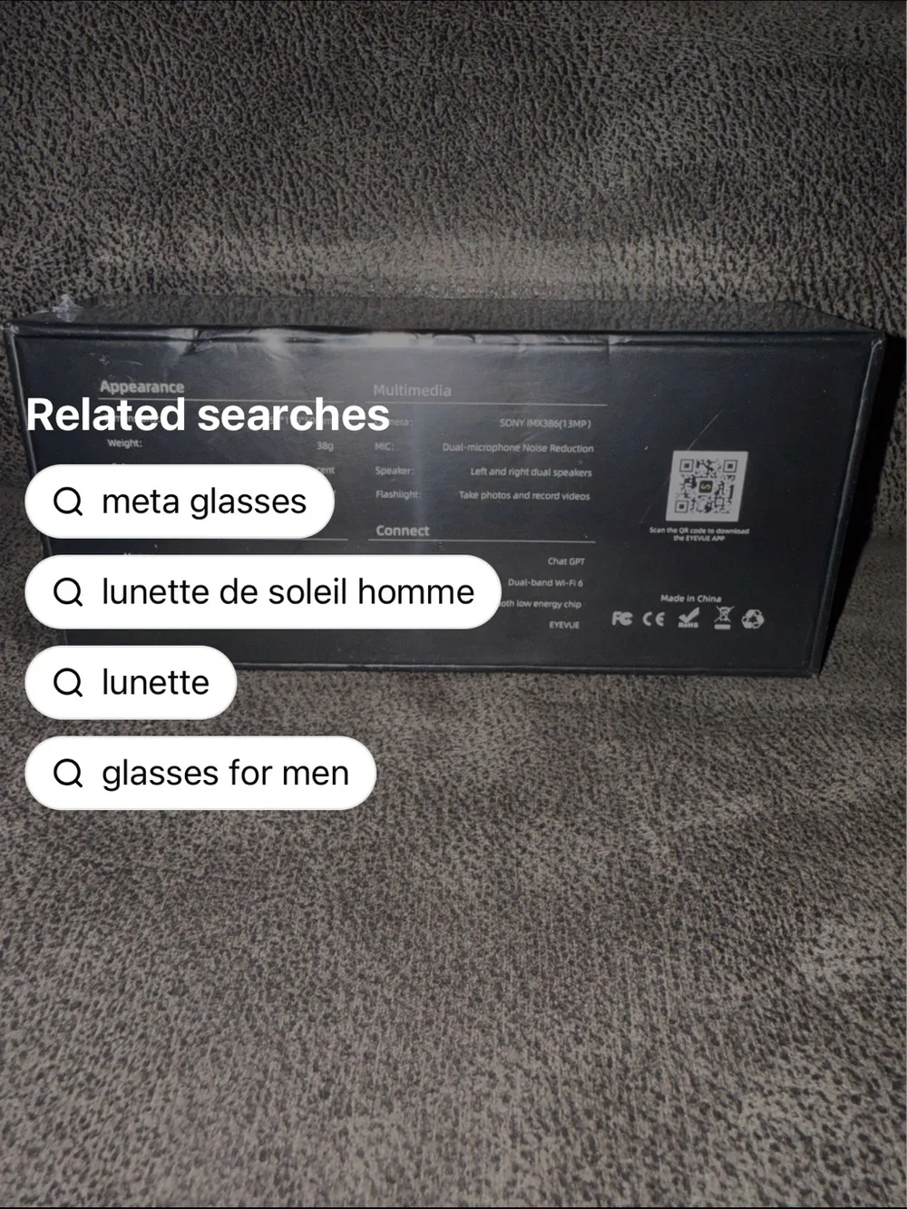 Sony Black Smart Glasses Packaging with Rainbow Accent Waves